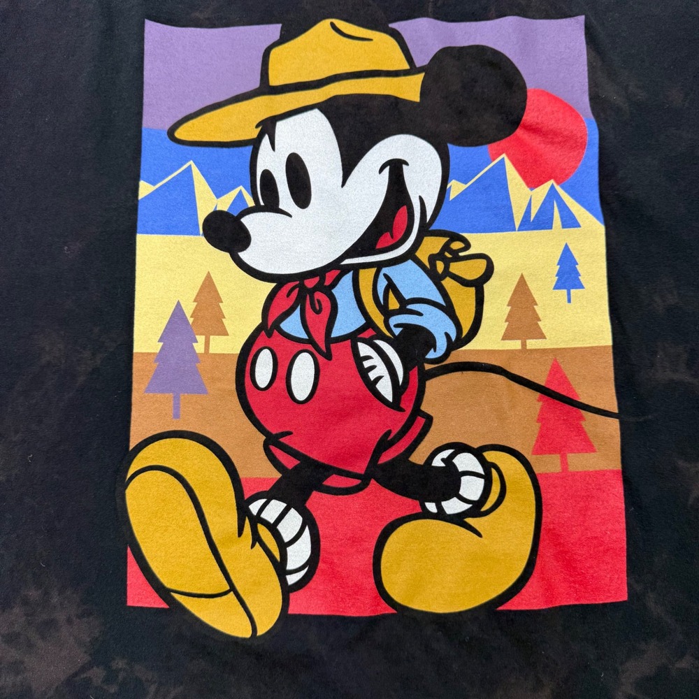 Disney Mickey Mouse Hiking Graphic Tee Black Acid Wash Men Medium Mad Engine - Picture 2 of 7